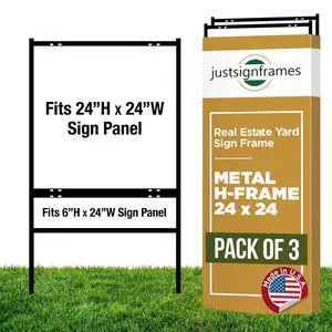 Generic Real Estate Yard Sign Metal H-Frame, 24 x 24 Slide-in with Rider, Black (Pack of 3) (C-228) Generic Real Estate Yard Sign Metal H-Frame, 24 x 24 Slide-in with Rider, Black (Pack of 3) (C-228)