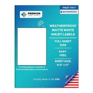 Waterproof Matte White Full Sheet Shipping Labels 8.5" x 11" Inkjet Printers Only 500 Sheets Waterproof Matte White Full Sheet Shipping Labels 8.5" x 11" Inkjet Printers Only 500 Sheets