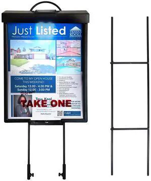 Outdoor Real Estate Brochure Box with Solar LED Lid, Snap-Shut Take One Holder, Portable Two-Piece Metal Yard Stake Legs, 39"(Black with Solar Lid, Pack of 6) Outdoor Real Estate Brochure Box with Solar LED Lid, Snap-Shut Take One Holder, Portable Two-Piece Metal Yard Stake Legs, 39"(Black with Solar Lid, Pack of 6)
