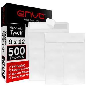 9 x 12 Envelopes, Tyvek Envelopes 9x12, Catalog Envelopes 9x12, Self Sealing Closure, Tyvek Material, 14 lb., Puncture, Tear & Moisture Resistant (500 Pack) 9 x 12 Envelopes, Tyvek Envelopes 9x12, Catalog Envelopes 9x12, Self Sealing Closure, Tyvek Material, 14 lb., Puncture, Tear & Moisture Resistant (500 Pack)