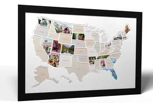 50 States USA Photo Map - Frame Optional - Made in America (White, Black Frame) 50 States USA Photo Map - Frame Optional - Made in America (White, Black Frame)
