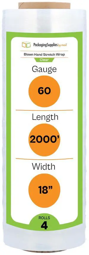 PSBM Blown Stretch Wrap, 4 Rolls 18 Inch x 2000 Feet 60 Gauge Heavy Duty Clear Plastic Wrap Industrial Strength Shrink Film for Moving, Packing & Shipping PSBM Blown Stretch Wrap, 4 Rolls 18 Inch x 2000 Feet 60 Gauge Heavy Duty Clear Plastic Wrap Industrial Strength Shrink Film for Moving, Packing & Shipping