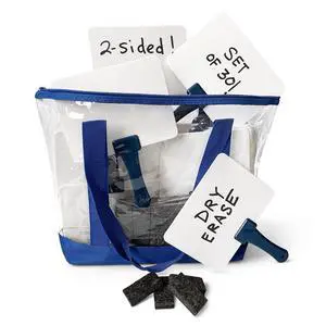 Deluxe Whiteboards Combo Set: 30 Two-Sided Dry-Erase Answer Boards with Tote Bag & Mini Erasers | Sturdy, Easy-to-Hold & Clean, Blue Handles (6" x 7.75") Deluxe Whiteboards Combo Set: 30 Two-Sided Dry-Erase Answer Boards with Tote Bag & Mini Erasers | Sturdy, Easy-to-Hold & Clean, Blue Handles (6" x 7.75")