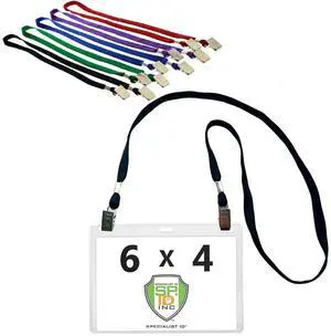 Bulk 100 Pack - 6x4 Badge Holder Horizontal Name Tag Holder & Lanyard with 2 Clips - Extra Large Clear Vinyl Plastic Horizontal 4x6 Badge Holder Sleeve & Premium Lanyards by (Assorted) Bulk 100 Pack - 6x4 Badge Holder Horizontal Name Tag Holder & Lanyard with 2 Clips - Extra Large Clear Vinyl Plastic Horizontal 4x6 Badge Holder Sleeve & Premium Lanyards by (Assorted)
