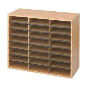 Literature Organizer, 24 Compartments, Office and Classroom Mailbox with Adjustable Shelves, Wood Paper and Mail Sorter, Medium Oak Literature Organizer, 24 Compartments, Office and Classroom Mailbox with Adjustable Shelves, Wood Paper and Mail Sorter, Medium Oak