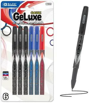GeLuxe Assorted Gel Roller Pens, 1.0mm Medium, 6 Count | GeLuxe assorted-color gel roller pens, 1.0 mm medium, Smooth bold gel ink, skip-free, notes, journaling, Pocket clip GeLuxe Assorted Gel Roller Pens, 1.0mm Medium, 6 Count | GeLuxe assorted-color gel roller pens, 1.0 mm medium, Smooth bold gel ink, skip-free, notes, journaling, Pocket clip