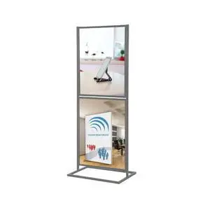 Metal Eco Info Board, Silver 18x24 Inches Slide-In Poster Sign Holder 2 Tier Double Sided Floor Standing Pedestal Advertising Display with Backing and Anti-Glare Lens Metal Eco Info Board, Silver 18x24 Inches Slide-In Poster Sign Holder 2 Tier Double Sided Floor Standing Pedestal Advertising Display with Backing and Anti-Glare Lens