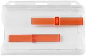 Bulk 50 Pack - Rigid Horizontal Two Card ID Badge Holder with Double Red Extractor Slider - Clear Hard Plastic 2 Card Protector with Easy to Slide Dispenser for Office Key Cards by Bulk 50 Pack - Rigid Horizontal Two Card ID Badge Holder with Double Red Extractor Slider - Clear Hard Plastic 2 Card Protector with Easy to Slide Dispenser for Office Key Cards by