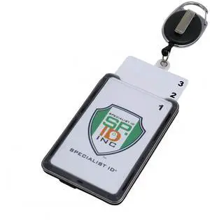 Bulk 25 Pack - Hard Plastic 3 Card Badge Holder with Badge Reel - Retractable ID Lanyard with Belt Clip & Carabiner - Rigid Vertical CAC Holder - Top Load Holds Three Cards (Black) Bulk 25 Pack - Hard Plastic 3 Card Badge Holder with Badge Reel - Retractable ID Lanyard with Belt Clip & Carabiner - Rigid Vertical CAC Holder - Top Load Holds Three Cards (Black)
