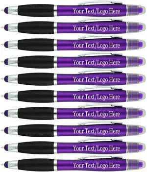 Personalized Pens with Gel Highlighter and Stylus -200 Pack Bulk-Free Imprint - 3 In Bible Highlighter No Bleed, Ballpoint Pen, and Stylus Combo- add Custom Name, Logo or Gift Message- Purple Personalized Pens with Gel Highlighter and Stylus -200 Pack Bulk-Free Imprint - 3 In Bible Highlighter No Bleed, Ballpoint Pen, and Stylus Combo- add Custom Name, Logo or Gift Message- Purple