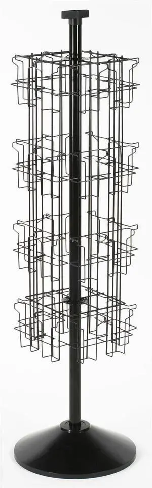 Black Wire Rotating Display Rack, 57" Tall | 32 Pockets for 4 x 9 Brochures, Free-Standing, Attached Sign Clip, WSFB432 Black Wire Rotating Display Rack, 57" Tall | 32 Pockets for 4 x 9 Brochures, Free-Standing, Attached Sign Clip, WSFB432