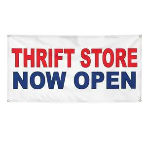 Vinyl Banner Multiple Sizes Thrift Store Now Open Red Blue Business Outdoor Weatherproof Industrial Yard Signs 10 Grommets 60x144Inches Vinyl Banner Multiple Sizes Thrift Store Now Open Red Blue Business Outdoor Weatherproof Industrial Yard Signs 10 Grommets 60x144Inches