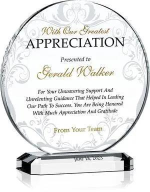 Custom Crystal Appreciation Plaque Personalized Thank You Gift for Manager, Mentor, Boss, Coach, or Team Leader (L - 8") Custom Crystal Appreciation Plaque Personalized Thank You Gift for Manager, Mentor, Boss, Coach, or Team Leader (L - 8")