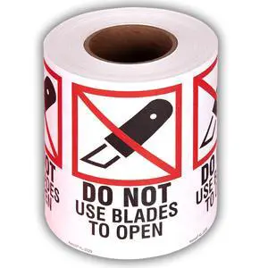 3" X 5" Do Not Use Blades to Open Safe Handling Stickers for Shipping and Packing - 500 Adhesive Labels Per Roll (10 Pack) 3" X 5" Do Not Use Blades to Open Safe Handling Stickers for Shipping and Packing - 500 Adhesive Labels Per Roll (10 Pack)
