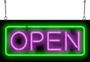 Real Neon Open Sign - 24" x 11" - Quality Hand Bent Neon Tubing - Several Color Options Available (Purple & Green) Real Neon Open Sign - 24" x 11" - Quality Hand Bent Neon Tubing - Several Color Options Available (Purple & Green)