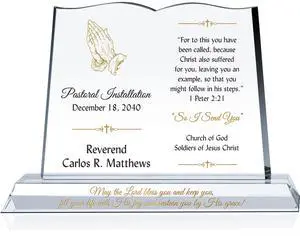 Custom Bible-Shaped Pastor Installation Plaque Personalized Crystal Welcome Gift for New Minister or Church Leader (M - 10") Custom Bible-Shaped Pastor Installation Plaque Personalized Crystal Welcome Gift for New Minister or Church Leader (M - 10")