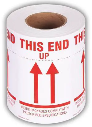 3" X 5" This End Up/Inside Packages Comply with Prescribed Specifications Stickers - 500 Adhesive Labels Per Roll (10 Pack) 3" X 5" This End Up/Inside Packages Comply with Prescribed Specifications Stickers - 500 Adhesive Labels Per Roll (10 Pack)