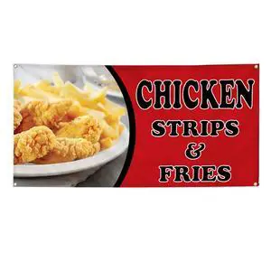 Vinyl Banner Multiple Sizes Chicken Strips & Fries Advertising Printing Restaurant & Food Outdoor Weatherproof Industrial Yard Signs Red 10 Grommets 60x144Inches Vinyl Banner Multiple Sizes Chicken Strips & Fries Advertising Printing Restaurant & Food Outdoor Weatherproof Industrial Yard Signs Red 10 Grommets 60x144Inches