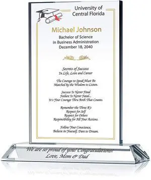 Personalized Crystal College Graduation Gift Plaque for Him or for Her, Customized with Graduate's Name, Graduation Date, Inspirational Quote, Unique Graduation Gift for Son or Daughter (XL - 11") Personalized Crystal College Graduation Gift Plaque for Him or for Her, Customized with Graduate's Name, Graduation Date, Inspirational Quote, Unique Graduation Gift for Son or Daughter (XL - 11")