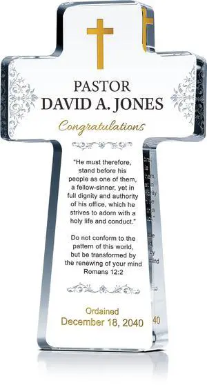 Custom Crystal Cross Ordination Plaque Personalized Gift for Pastor, Priest, or Deacon with Engraved Name & Date (M - 9") Custom Crystal Cross Ordination Plaque Personalized Gift for Pastor, Priest, or Deacon with Engraved Name & Date (M - 9")
