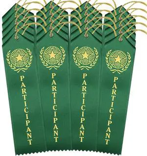 Participant Award Ribbons - 500 Green Ribbons with Card & String Participant Award Ribbons - 500 Green Ribbons with Card & String