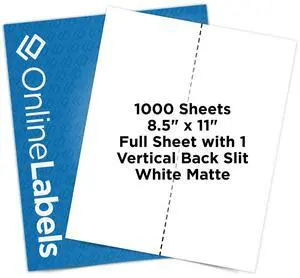 Full Sheet Labels -8.5 x 11 - Pack of 1000 Sheets - Inkjet/Laser Printers - Vertical Back Slit for Easy Peeling Full Sheet Labels -8.5 x 11 - Pack of 1000 Sheets - Inkjet/Laser Printers - Vertical Back Slit for Easy Peeling