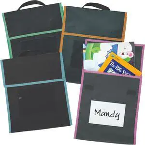 Store More Medium Book Pouches, 36 Pack, Black with Neon Trim, Stitched-On Handle, Clear Name Tag Pocket, Durable Fabric, Water Resistant, Send Home Books and Homework Store More Medium Book Pouches, 36 Pack, Black with Neon Trim, Stitched-On Handle, Clear Name Tag Pocket, Durable Fabric, Water Resistant, Send Home Books and Homework