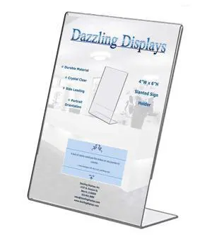 Clear Acrylic Sign Holder 4 x 6 - Clear Slanted Sign Holder - Premium Acrylic Sign Holder for Office, Retail, Tradeshow and Home Use (100) Clear Acrylic Sign Holder 4 x 6 - Clear Slanted Sign Holder - Premium Acrylic Sign Holder for Office, Retail, Tradeshow and Home Use (100)