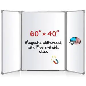 60 x 40 Foldable Whiteboard Dry Erase Board Large Tri Folding Whiteboard Magnetic Dry Erase Board, Wall Aluminium Frame and Flip Out Pen Tray for Office, Home 60 x 40 Foldable Whiteboard Dry Erase Board Large Tri Folding Whiteboard Magnetic Dry Erase Board, Wall Aluminium Frame and Flip Out Pen Tray for Office, Home