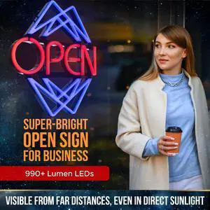 Open Sign for Business with 49 Color Combinations ULTRA BRIGHT LED Neon Sign Visible Day and Night Large Window Sign by 20 x 22in Open Sign for Business with 49 Color Combinations ULTRA BRIGHT LED Neon Sign Visible Day and Night Large Window Sign by 20 x 22in
