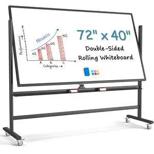 Large Rolling Whiteboard, 72'' x 40'' Mobile White Board on Wheels | Double-Sided Magnetic Dry Erase Board with Stand, Adjustable Height Whiteboard for Home, School & Office, Black Large Rolling Whiteboard, 72'' x 40'' Mobile White Board on Wheels | Double-Sided Magnetic Dry Erase Board with Stand, Adjustable Height Whiteboard for Home, School & Office, Black