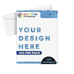 8.5 x 11 Custom Printed Letterhead, Full Color Professional Quality Printing Upload Your Design and Add Your Texts, Logos and Graphics Customizable Paper with Plain Envelopes 500 per Pack 8.5 x 11 Custom Printed Letterhead, Full Color Professional Quality Printing Upload Your Design and Add Your Texts, Logos and Graphics Customizable Paper with Plain Envelopes 500 per Pack