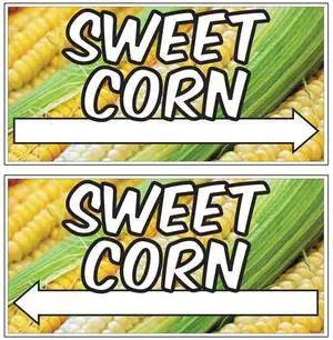 Sweet Corn Directional Sign - Set Includes Even Number of Right and Left Arrows - 12 inches x 24 inches - Weatherproof Corrugated Plastic - Full Color - 2 Stakes Per Sign (48) Sweet Corn Directional Sign - Set Includes Even Number of Right and Left Arrows - 12 inches x 24 inches - Weatherproof Corrugated Plastic - Full Color - 2 Stakes Per Sign (48)