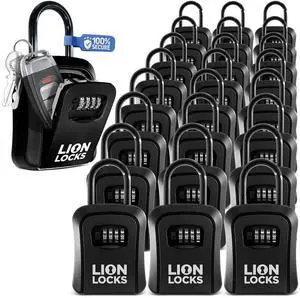 Key Lock Box for Keys with Code (24 Pack) 4 Digit Combination Lockbox for Keys Outdoor, Portable, Waterproof, Realtor Lock Box, Black Key Lock Box for Keys with Code (24 Pack) 4 Digit Combination Lockbox for Keys Outdoor, Portable, Waterproof, Realtor Lock Box, Black