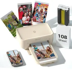 4x6 Photo Printer with 108 Sheets & 2 Ribbons - Dye Sublimation Wireless Portable Photo Printer for iPhone & Android Smartphones, Home & Travel Picture Printing, Ideal Gift, Beige 4x6 Photo Printer with 108 Sheets & 2 Ribbons - Dye Sublimation Wireless Portable Photo Printer for iPhone & Android Smartphones, Home & Travel Picture Printing, Ideal Gift, Beige