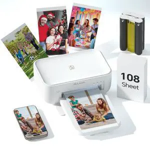 Photo Printer 4x6 with 108 Sheets & 2 Cartridges, Instant Picture Printer for iPhone & Android, Bluetooth Dye Sublimation Phone Photo Printer, Home Use, Ideal Gift, White Photo Printer 4x6 with 108 Sheets & 2 Cartridges, Instant Picture Printer for iPhone & Android, Bluetooth Dye Sublimation Phone Photo Printer, Home Use, Ideal Gift, White