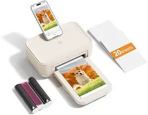 4x6 Photo Printer, Full-Color Thermal Sublimation Wi-Fi Printing, Portable Instant Picture Printer for iPhone/Android, AR Video, Fun App, Home Use, Beige+20 Sheets Photo Paper & 1 Ribbons 4x6 Photo Printer, Full-Color Thermal Sublimation Wi-Fi Printing, Portable Instant Picture Printer for iPhone/Android, AR Video, Fun App, Home Use, Beige+20 Sheets Photo Paper & 1 Ribbons