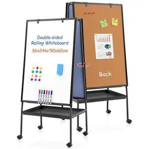 Rolling Whiteboard 36 x 24 in, Dry Erase Board on Wheel, Cork Board | Cork Pin Board, Storage Tray, Double Sided, Height Adjustable, 3'x2', Magnetic Whiteboard on Wheels, Home, Office, School Rolling Whiteboard 36 x 24 in, Dry Erase Board on Wheel, Cork Board | Cork Pin Board, Storage Tray, Double Sided, Height Adjustable, 3'x2', Magnetic Whiteboard on Wheels, Home, Office, School