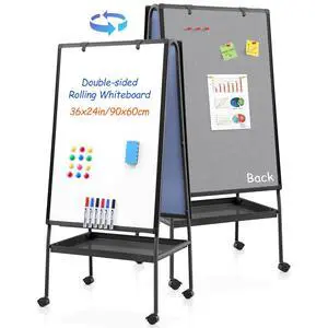 Rolling Whiteboard 36 x 24 in, Mobile Whiteboard with Grey Felt | Felt Board, Storage Tray, Double Sided, Magnetic, Adjustable Height, 3'x2', Dry Erase Board, Home, School, Office, Pinboard Rolling Whiteboard 36 x 24 in, Mobile Whiteboard with Grey Felt | Felt Board, Storage Tray, Double Sided, Magnetic, Adjustable Height, 3'x2', Dry Erase Board, Home, School, Office, Pinboard