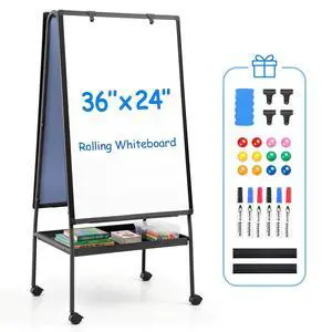 Rolling Whiteboard 36 x 24 in, Classroom Easel with Storage Tray | 3'x2', Double Sided, Magnetic, Adjustable Height, Dry Erase, Mobile Whiteboard on Wheels, Teacher Easel for Home, Office Rolling Whiteboard 36 x 24 in, Classroom Easel with Storage Tray | 3'x2', Double Sided, Magnetic, Adjustable Height, Dry Erase, Mobile Whiteboard on Wheels, Teacher Easel for Home, Office