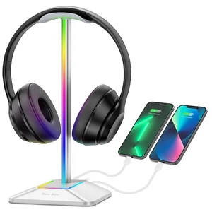 RGB Headphone Stand with 1 USB-C Charging Port and 1 USB Charging Port, Desk Gaming Headset Stand with 7 Light Modes and Non-Slip Rubber Base Suitable for All Earphone Accessories (Silver) RGB Headphone Stand with 1 USB-C Charging Port and 1 USB Charging Port, Desk Gaming Headset Stand with 7 Light Modes and Non-Slip Rubber Base Suitable for All Earphone Accessories (Silver)