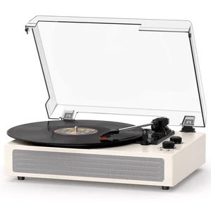 White Bluetooth Record Player, Vintage 3-Speed Turntable Elegant vintage design with 3-speed playback, Bluetooth, stereo speakers, auto stop, AUX input and RCA output White Bluetooth Record Player, Vintage 3-Speed Turntable Elegant vintage design with 3-speed playback, Bluetooth, stereo speakers, auto stop, AUX input and RCA output