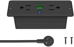 Recessed Power Strip with Outlet and 45W USB C Ports, Furniture Flush Mount Power Strip, Small Desk Hidden Outlet for Conference Table, Nightstand, Black, 6FT Recessed Power Strip with Outlet and 45W USB C Ports, Furniture Flush Mount Power Strip, Small Desk Hidden Outlet for Conference Table, Nightstand, Black, 6FT