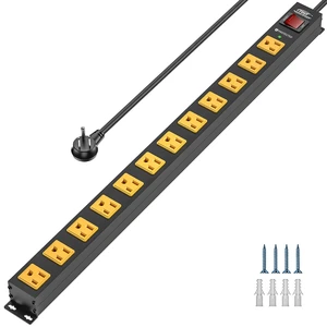 12-Outlet Heavy Duty Long Power Strip, 2100J Surge Protector,Flat Plug Mountable Metal Power Bar with 15A Circuit Breaker, 6FT 14AWG Extension Cord for Garage, Workshop, School, Under Desk 12-Outlet Heavy Duty Long Power Strip, 2100J Surge Protector,Flat Plug Mountable Metal Power Bar with 15A Circuit Breaker, 6FT 14AWG Extension Cord for Garage, Workshop, School, Under Desk