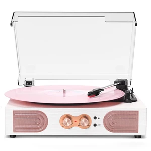 Vinyl Record Player with Speakers, Tone Control Turntable, White& Rose Gold Vintage 3-Speed Belt-Drive Turntable, Treble & Bass Control, RCA-Out/AUX-in, 3.5mm Headphone Jack Vinyl Record Player with Speakers, Tone Control Turntable, White& Rose Gold Vintage 3-Speed Belt-Drive Turntable, Treble & Bass Control, RCA-Out/AUX-in, 3.5mm Headphone Jack