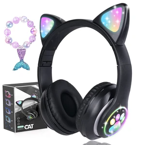 Wireless Kids Headphones for Boys Girls, Cat Ear LED Light Up Bluetooth Headphones with Microphone for School/Travel/Sports/Gaming/Gifts/Christmas (Black) Wireless Kids Headphones for Boys Girls, Cat Ear LED Light Up Bluetooth Headphones with Microphone for School/Travel/Sports/Gaming/Gifts/Christmas (Black)