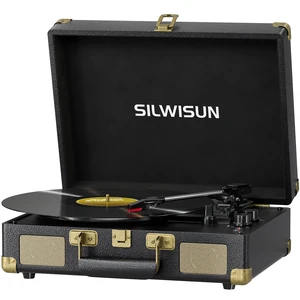 Vinyl Record Player with Speakers Vintage Bluetooth in/Out Turntable-Black Battery Powered 3-Speed Vinyl Player, Retro Suitcase Phonograph, Portable Lp Player RCA Out AUX in Headphone Jack Vinyl Record Player with Speakers Vintage Bluetooth in/Out Turntable-Black Battery Powered 3-Speed Vinyl Player, Retro Suitcase Phonograph, Portable Lp Player RCA Out AUX in Headphone Jack