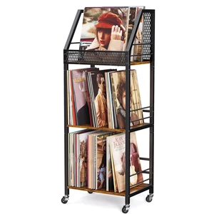 Vinyl Record Storage Holder for 300 Albums, 3-Tier Rolling Record Shelf with Dividers and Record Display, Space-Saving Vinyl Record Stand with Wheels for Magazines, Books and CDs Vinyl Record Storage Holder for 300 Albums, 3-Tier Rolling Record Shelf with Dividers and Record Display, Space-Saving Vinyl Record Stand with Wheels for Magazines, Books and CDs