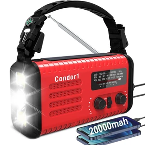 20000mAh Emergency Weather Radio, Solar Hand Crank Portable AM/FM/NOAA Radio with Flashlight, Reading Lamp, SOS Alarm, USB-C Cell Phone Charger for Home Outdoor Survival-Red 20000mAh Emergency Weather Radio, Solar Hand Crank Portable AM/FM/NOAA Radio with Flashlight, Reading Lamp, SOS Alarm, USB-C Cell Phone Charger for Home Outdoor Survival-Red