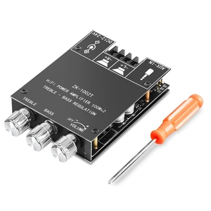 ZK-1002T Bluetooth Amplifier Board,100W+100W 2.0 Channel Amp Board with Treble/Bass Control,DC 12-24V, Bluetooth and AUX Inputs, Audio Amp Board for Home DIY Wireless Speakers, Password Free ZK-1002T Bluetooth Amplifier Board,100W+100W 2.0 Channel Amp Board with Treble/Bass Control,DC 12-24V, Bluetooth and AUX Inputs, Audio Amp Board for Home DIY Wireless Speakers, Password Free